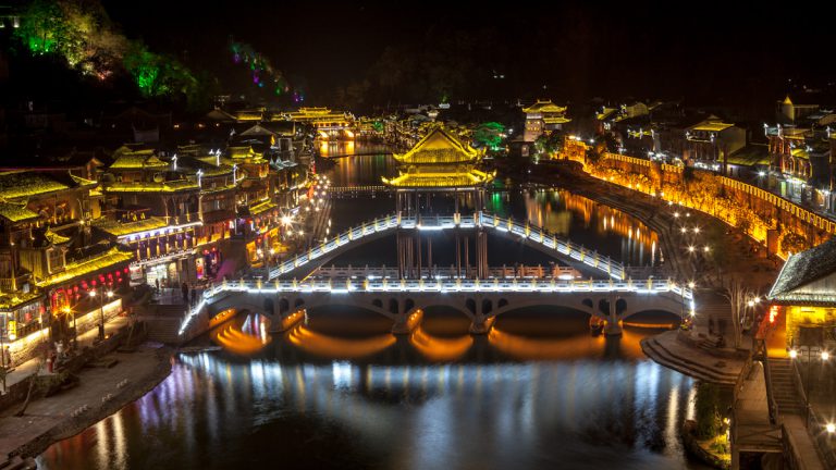 Asia, Asien, China, Hunan, Fenghuang, River, Fluss, Bridge, Brücke, Night, Nacht, Hans-Joachim Eggert